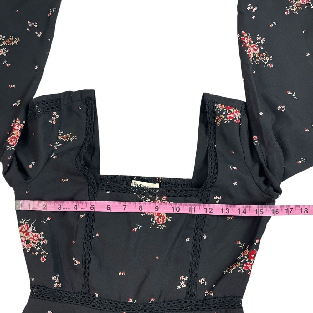 Show Me Your Mumu Helen Mini Dress XS Black Floral Long Sleeve Smocked Back - Picture 10 of 13